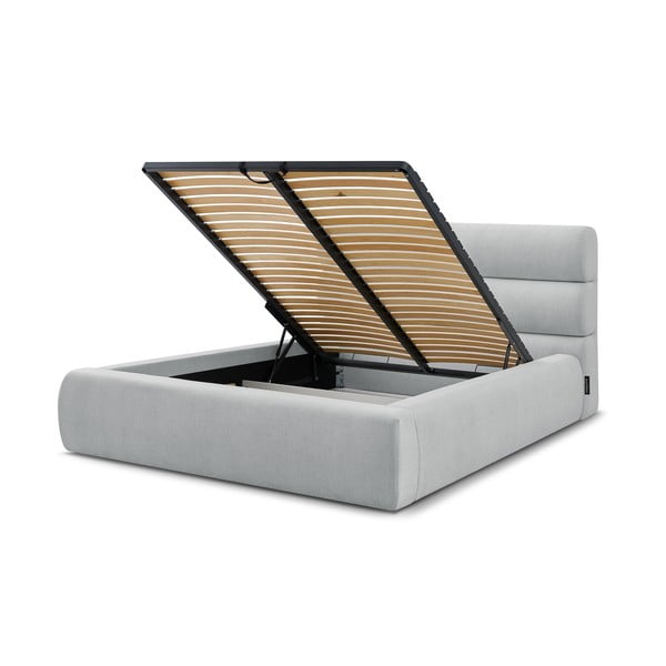 Letto matrimoniale imbottito grigio chiaro con contenitore con griglia 180x200 cm Jagna - Bobochic Paris-image-4