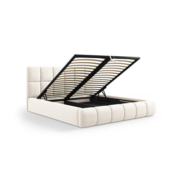 Letto matrimoniale imbottito color crema in velluto con contenitore con rete inclusa 180x200 cm Bellis – Micadoni -image-2