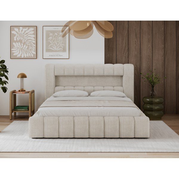 Letto matrimoniale imbottito beige con contenitore con rete inclusa 180x200 cm Lamica – ELTAP-image-3
