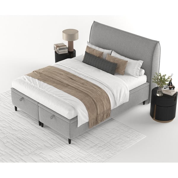 Letto matrimoniale imbottito grigio chiaro con contenitore 180x200 cm Pearl - Maison de Rêve-image-3