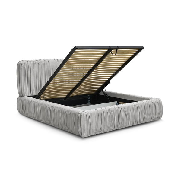 Letto matrimoniale grigio imbottito con spazio contenitivo con rete inclusa 160x200 cm Blair – Bobochic Paris-image-3