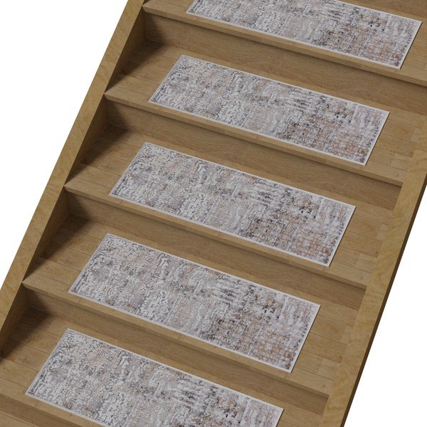 Passatoia per scale grigio e beige in cotone set da 16 pz 25x65 cm Milano Bej - Vitaus-image-1