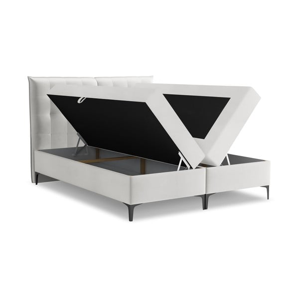Letto boxspring grigio chiaro con contenitore 160x200 cm Mikana – Makamii-image-1
