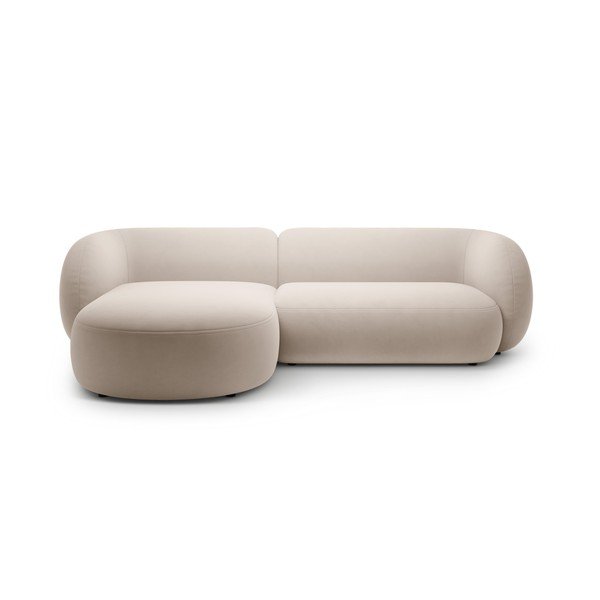 Divano angolare beige (con penisola a sinistra/con chaise lounge) con rivestimento in velluto Kate – Micadoni 