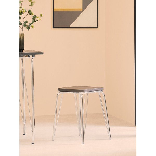 Sgabello argentato/di colore naturale in olmo massiccio District – Premier Housewares-image-1