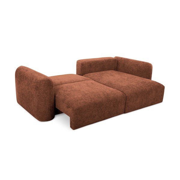 Divano angolare color terracotta allungabile/con contenitore (con penisola a destra/con chaise lounge) con rivestimento in ciniglia Mele – Makamii-image-3