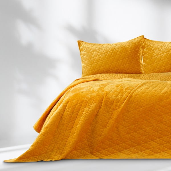 Copriletto trapuntato in velluto giallo 220x240 cm Laila - AmeliaHome