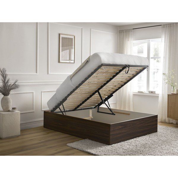 Letto matrimoniale marrone scuro con effetto betulla in truciolato con contenitore/senza testiera con rete inclusa 140x190 cm Mara – Bobochic Paris-image-3