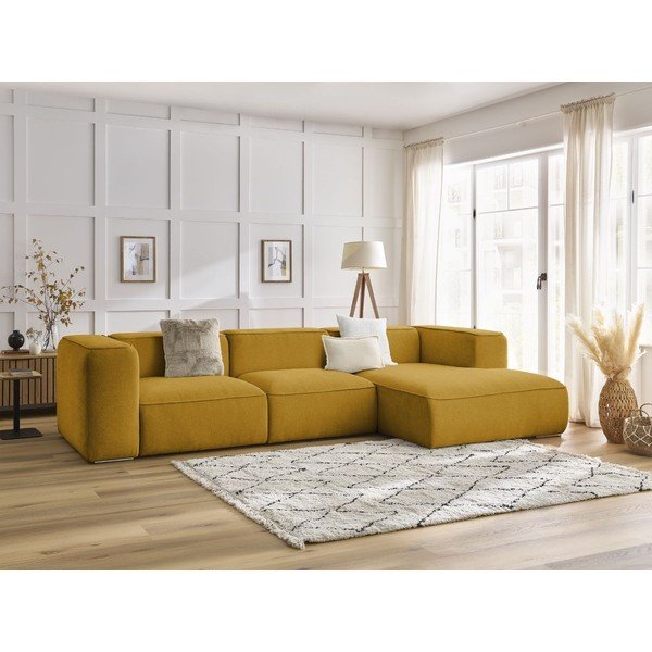 Divano angolare in giallo ocra (con penisola a destra) con rivestimento in bouclé Zephyr – Bobochic Paris-image-1