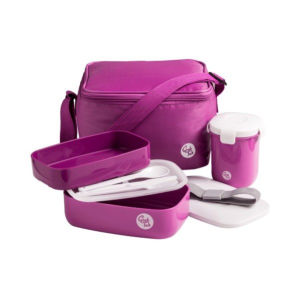Set di scatola per snack, tazza e borsa rosa scuro Grub Tub, 21 x 13 cm - Premier Housewares-image-1