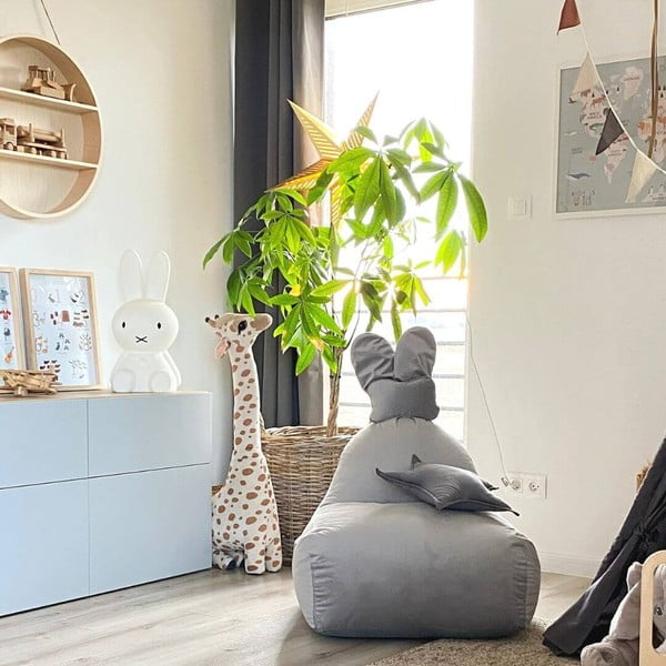 Pouf a sacco per bambini grigio chiaro Funny Bunny – The Brooklyn Kids-image-2