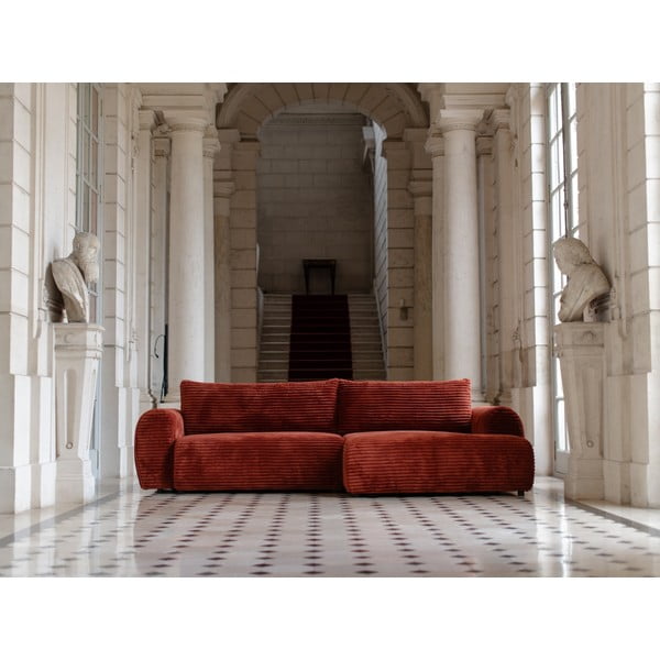 Divano angolare color mattone allungabile (con penisola a destra) con rivestimento in velluto a coste Lucien – Bobochic Paris-image-1