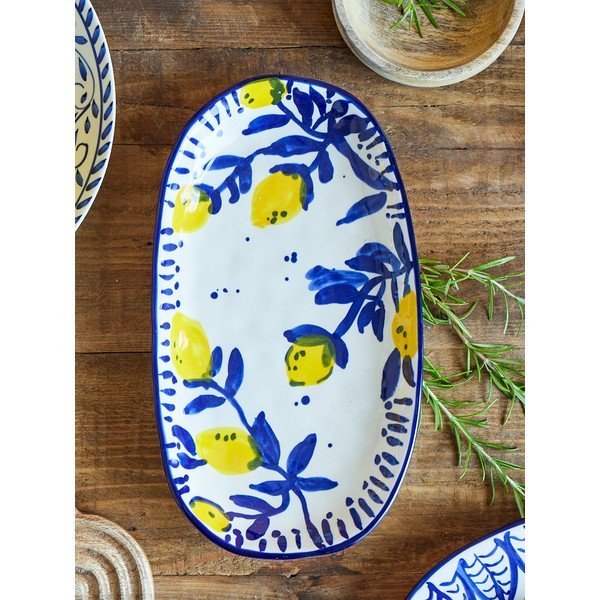 Piatto da portata bianco/blu in gres Maxima – Bloomingville-image-1