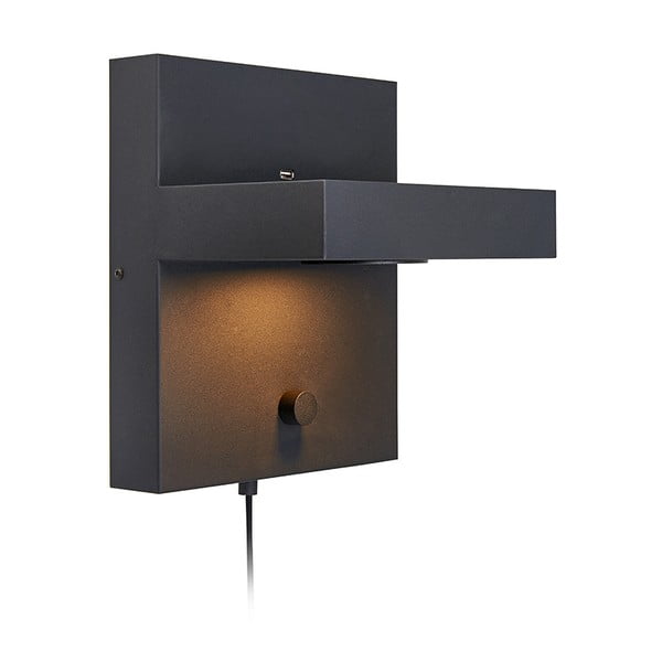 Lampada da parete nera con ripiano e stazione di ricarica USB Kubik - Markslöjd