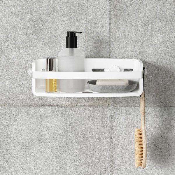 Mensola in plastica bianca autoportante per il bagno Flex - Umbra-image-3