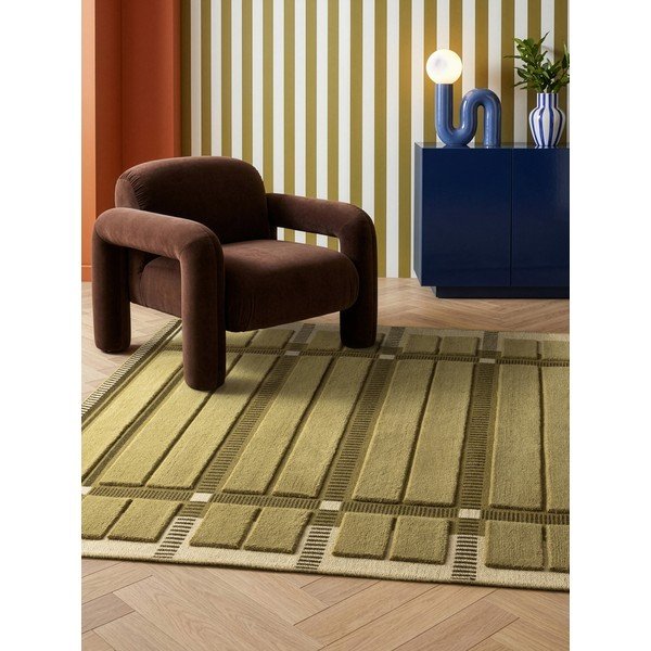 Tappeto verde/beige in lana tessuto a mano 120x170 cm – Asiatic Carpets-image-1