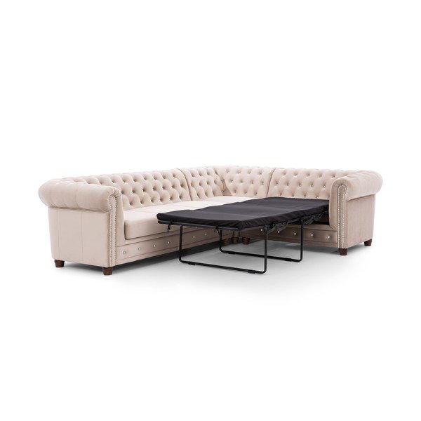 Divano angolare beige allungabile (con penisola a destra/a L) con rivestimento in velluto York Blik – Ropez-image-2