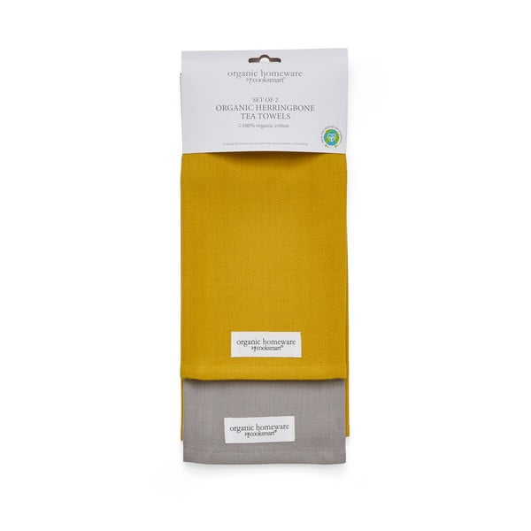 Set di 2 asciugamani in cotone giallo-grigio , 45 x 65 cm Herringbone - Cooksmart ®