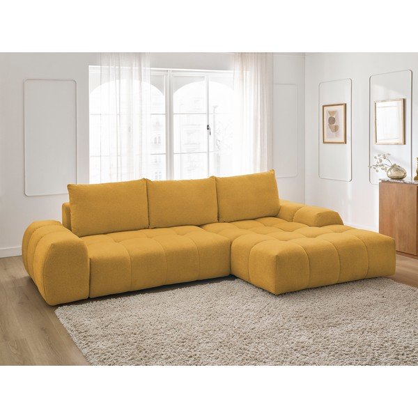 Divano angolare color senape allungabile e con contenitore (penisola a destra/chaise lounge) con rivestimento in ciniglia Everest – Bobochic Paris-image-1