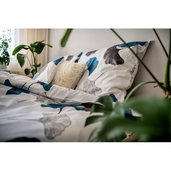 Biancheria da letto in cotone sateen blu-grigio , 140 x 200 cm Ginko - Cotton House-image-3