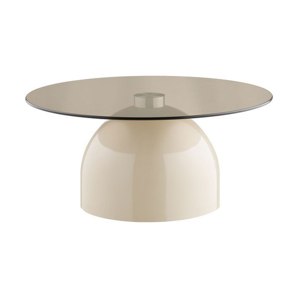 Tavolino da salotto rotondo beige con piano in vetro ø 70 cm Ravello – House Nordic-image-2