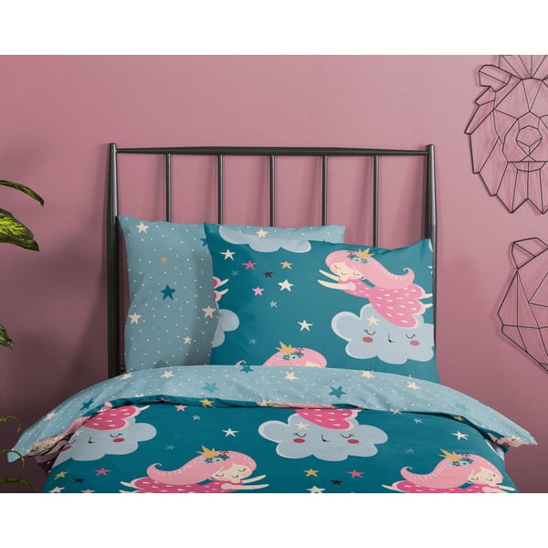 Set copripiumino e federa da bambini color petrolio in cotone per culla 120x150 cm Princesse – Good Morning-image-2