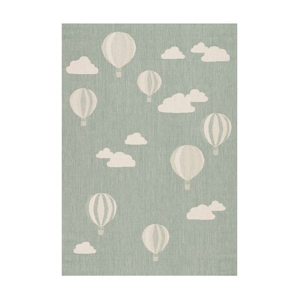 Tappeto verde anallergico per bambini 230x160 cm Balloons and Clouds - Yellow Tipi