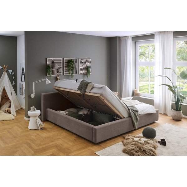 Letto matrimoniale imbottito grigio tortora con contenitore con rete inclusa 200x240 cm Cube – Meise Möbel-image-1