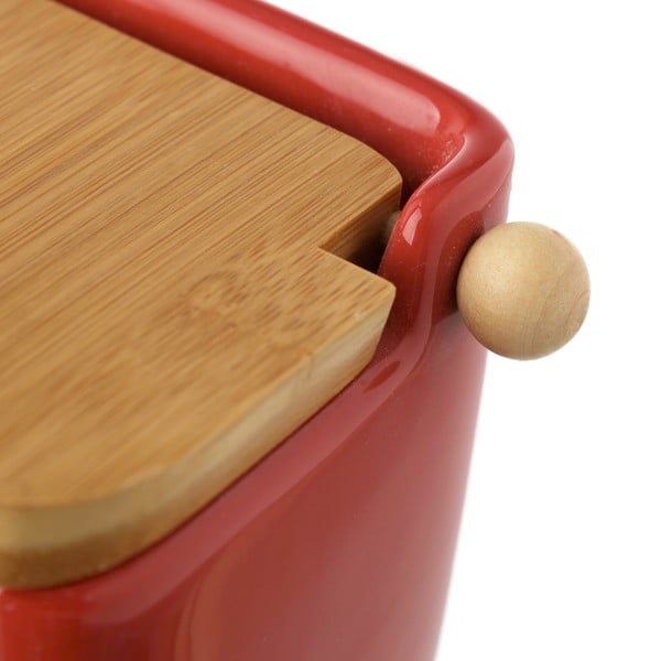 Vaso per sale in gres rosso con coperchio in bambù , 250 ml - Casa Selección-image-2