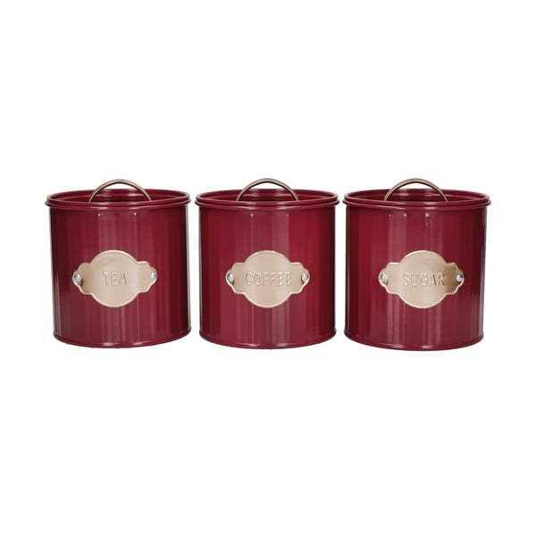 Barattoli in acciaio rosso per alimenti in set da 3 - Kitchen Craft