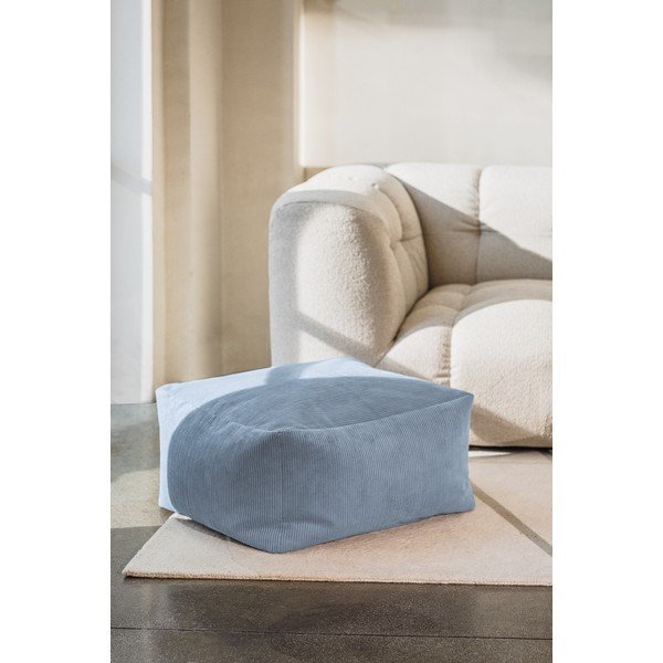 Poggiapiedi azzurro con rivestimento in velluto a coste Keno – noo.ma-image-1