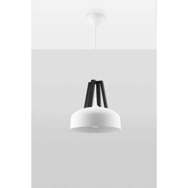 Apparecchio a sospensione bianco-nero con paralume in legno/metallo ø 30 cm Olla - Sollux-image-1