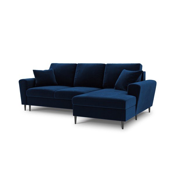 Divano angolare blu allungabile e con contenitore (con penisola a destra/con chaise lounge) con rivestimento in velluto Kyoto – Cosmopolitan Design-image-1
