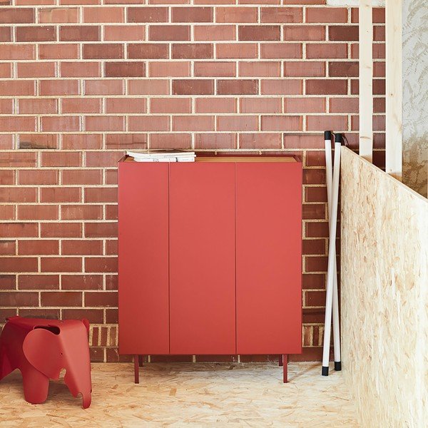 Cassettiera alta rossa effetto rovere95x120 cm Arista - Teulat-image-1