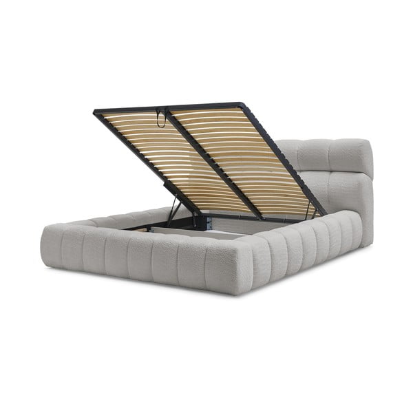 Letto matrimoniale imbottito grigio chiaro contenitore e rete inclusi 180x200 cm Mont Blanc - Bobochic Paris-image-4