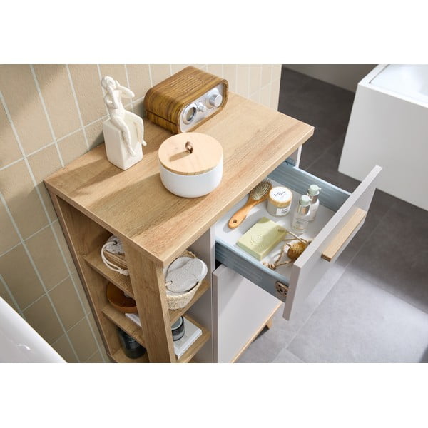 Mobile per bagno color crema e naturale con effetto rovere basso 50,5x89,5 cm Quickset 966 – Pelipal-image-3