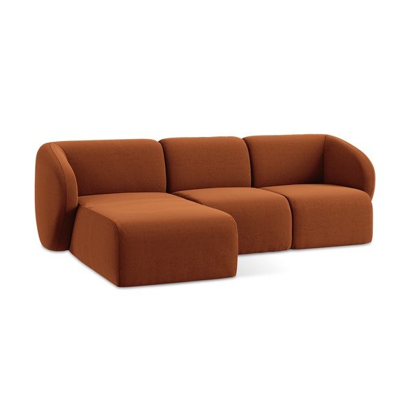 Divano angolare color terracotta (con penisola a sinistra/con chaise lounge) con rivestimento in velluto Lani – Makamii-image-4