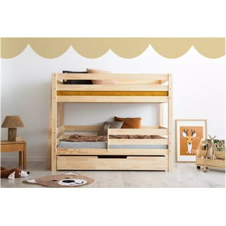 Letto da bambini a castello/estraibile di colore naturale con contenitore con rete inclusa 90x190 cm CLPB – Adeko