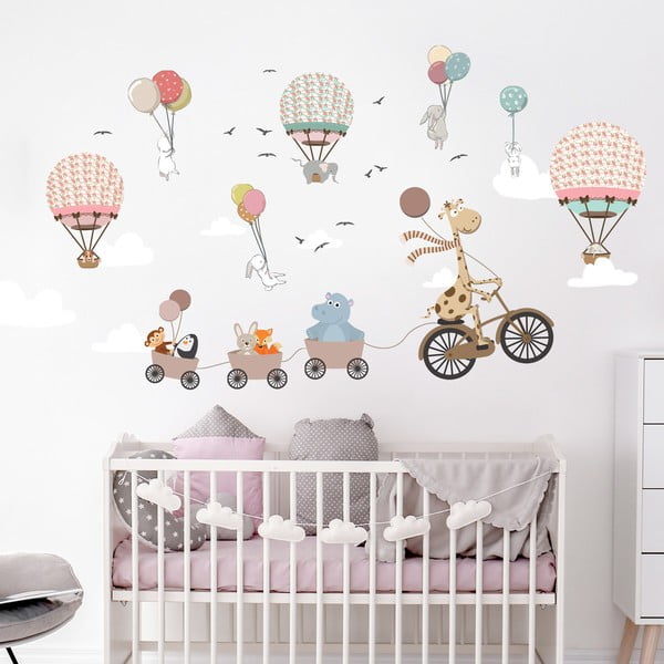Adesivo murale per bambini Animali e mongolfiere tra le nuvole, 90 x 60 cm - Ambiance-image-2