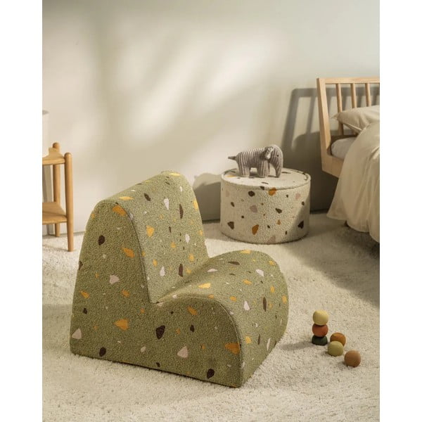 Pouf per bambini bianco con rivestimento in bouclé e ciniglia Terrazzo – Wigiwama-image-4