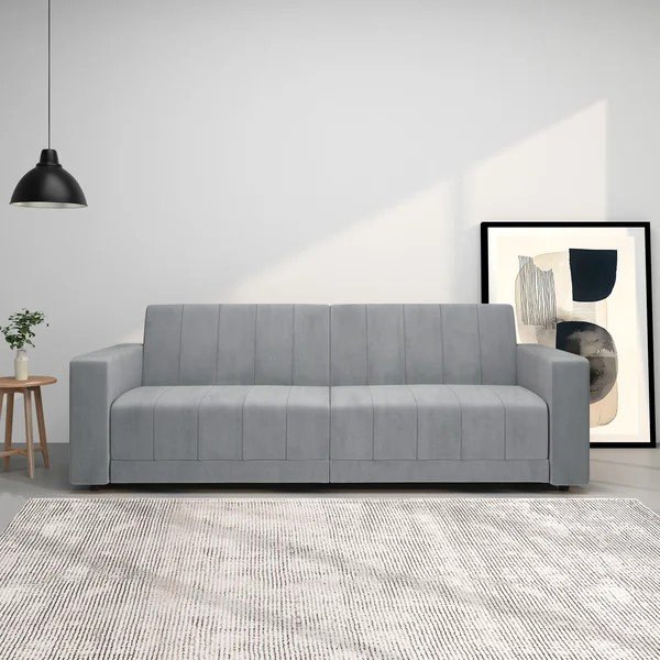 Divano grigio chiaro reclinabile/allungabile con rivestimento in velluto 225 cm Allie – Støraa-image-2