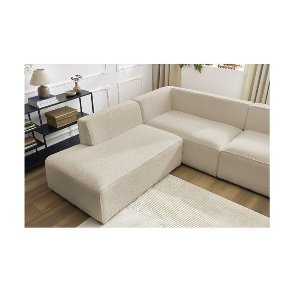Divano angolare componibile beige (penisola a sinistra/a U) con rivestimento in bouclé Megeve – Bobochic Paris-image-3