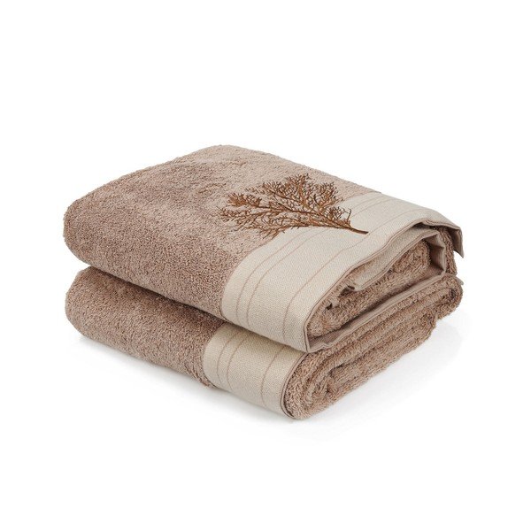 Set di 2 asciugamani da bagno in cotone marrone, 70 x 140 cm Infinity - Foutastic