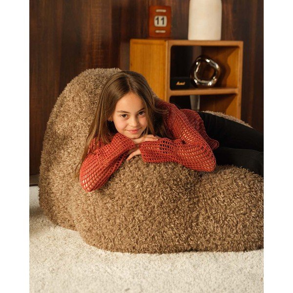 Pouf a sacco per bambini marrone con rivestimento in pelliccia sintetica Momo – Wigiwama-image-2