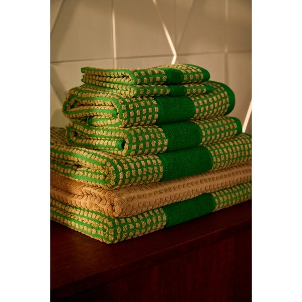 Asciugamano in cotone biologico verde e beige 70x140 cm Check - JUNA-image-3