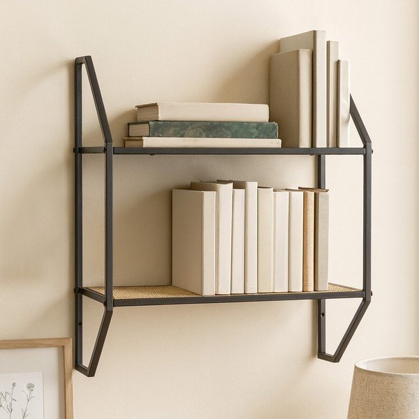 Mensola nera/di colore naturale in metallo con ripiani multipli 61 cm Depok – Premier Housewares-image-1