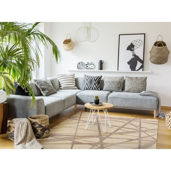 Tappeto in lana beige 100x180 cm Sticks - Agnella-image-1