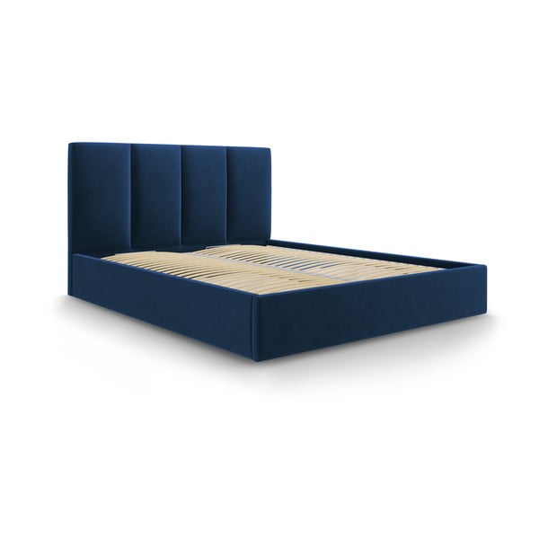 Letto matrimoniale imbottito blu scuro con contenitore con griglia 160x200 cm Juniper - Mazzini Beds