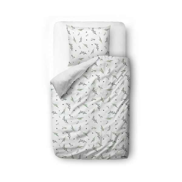 Biancheria da letto singola in cotone sateen bianco 140x200 cm Delicate Green - Butter Kings