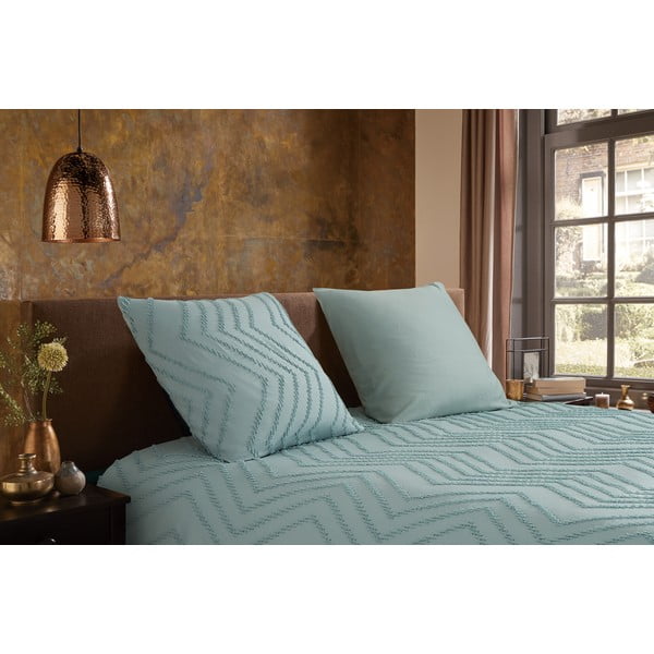 Copripiumino per letto singolo verde chiaro in microfibra 140x220 cm Pure Zigzag - Good Morning-image-1